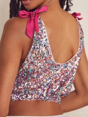 We The Free Pink Tie Sequin Crop Tank Top
